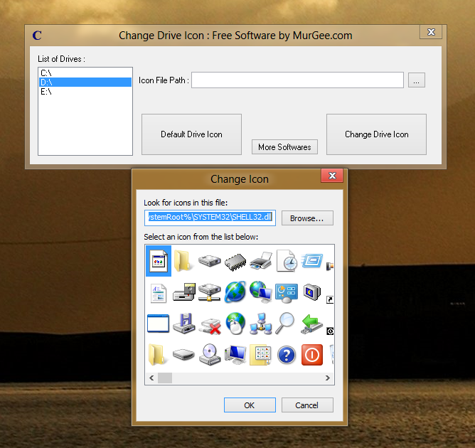 Screenshot of Free Software to Change Hard Disk or other Drives Icon Displayed in Windows 8 Explorer