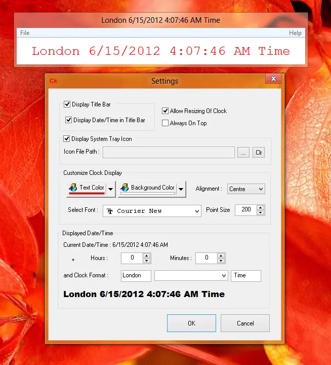 Configurable Desktop Clock for World Clock with Configurable Date / Time on Windows 8 Computer