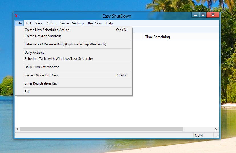 Screenshot of Easy Shutdown File Menu