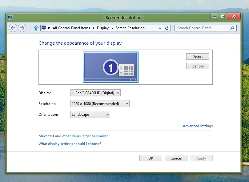 Screen Resolution of Windows 8 Displayed in the Screenshot