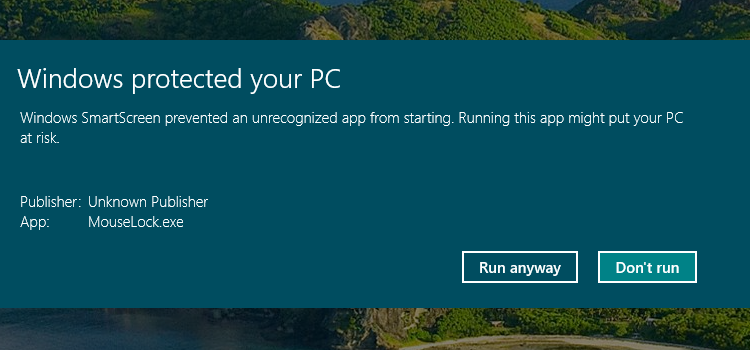 Smart Screen Filter of Windows 8 displays warning about unknown software installation