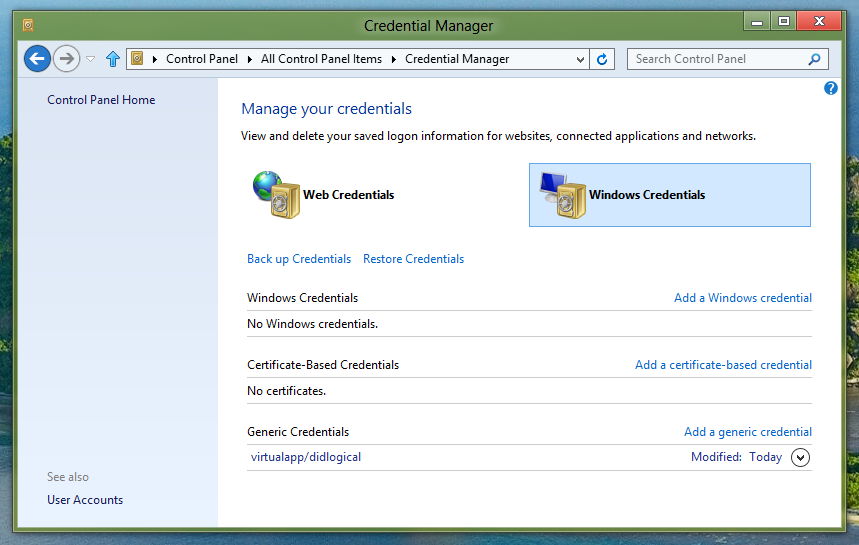 Manage Web and Windows Credential using Windows 8's Credential Manager
