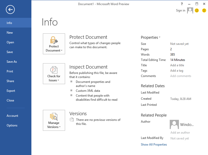 Screenshot of Document Preview in Microsoft Word 2013