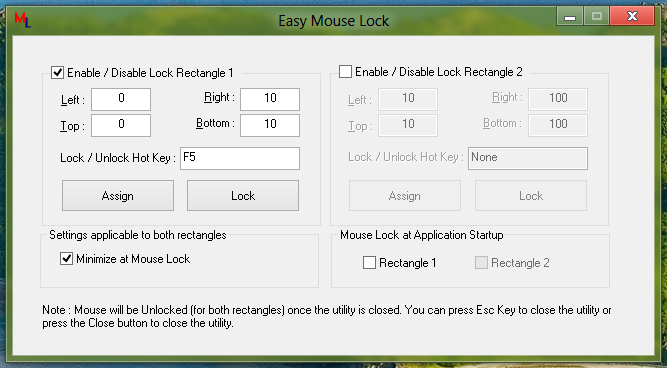 Software Screenshot to Lock Mouse Cursor Movements to a Specific Rectangular Area on a Windows 8 Computer