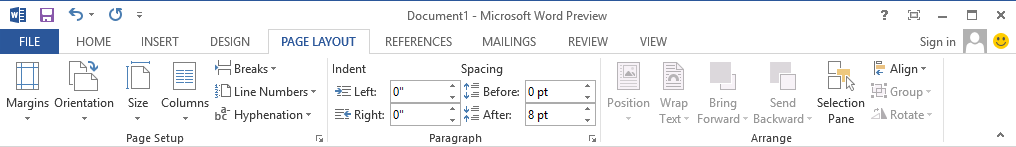 Screenshot of Configurable Page Layout in Microsoft Word 2013 