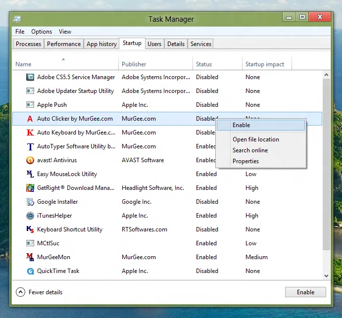View, Enable or Disable Startup Applications on a Windows 8 Computer