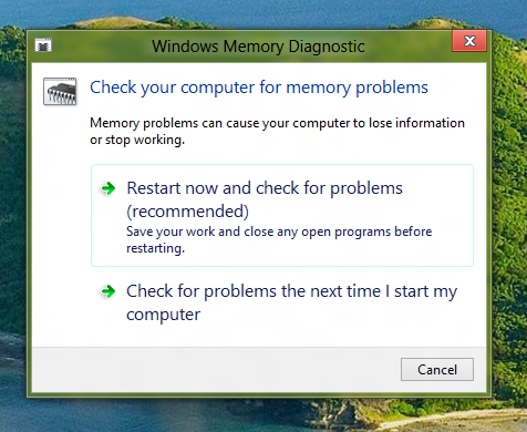 Diagnose Memory Problems in Windows 8 using Windows Memory Diagnostic