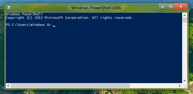 Screenshot of PowerShell (x86) on a Windows 8 64 bit Desktop PC