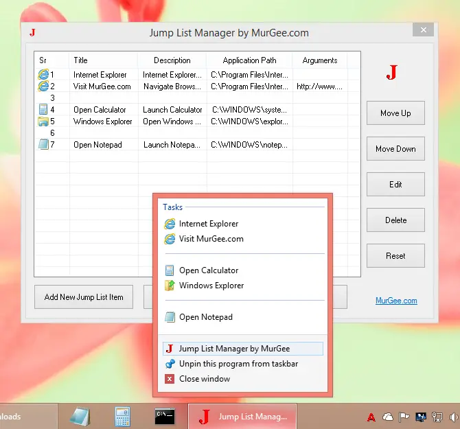 Shortcuts in Taskbar Shortcuts in Taskbar