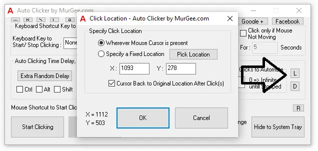 Choose Location of Automatic Clicking