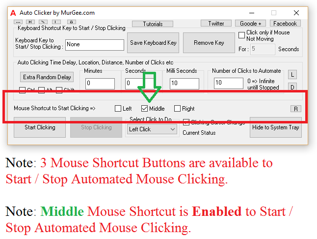 Mouse Shortcut to Start or Stop Automated Mouse Clicking