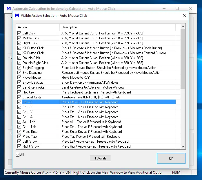 Keystroke and Mouse Automation Actions of Windows Automation Tool